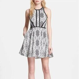 Parker Hudson Dress Size XS Black Madeira Lace Print Cutout Black White